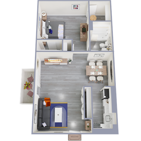 a floor plan of a one bedroom apartment with a bathroom and living room